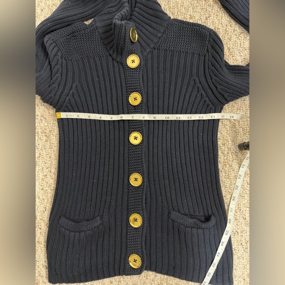 Talbots Pima Cotton Ribbed Mock Neck Petite S Blue Sweater Cardigan - Picture 5 of 6